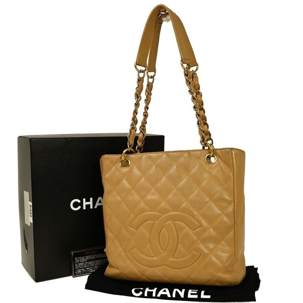 CHANEL CC Matelasse PST Chain Shoulder Bag Caviar Leather Beige GHW 695RH982